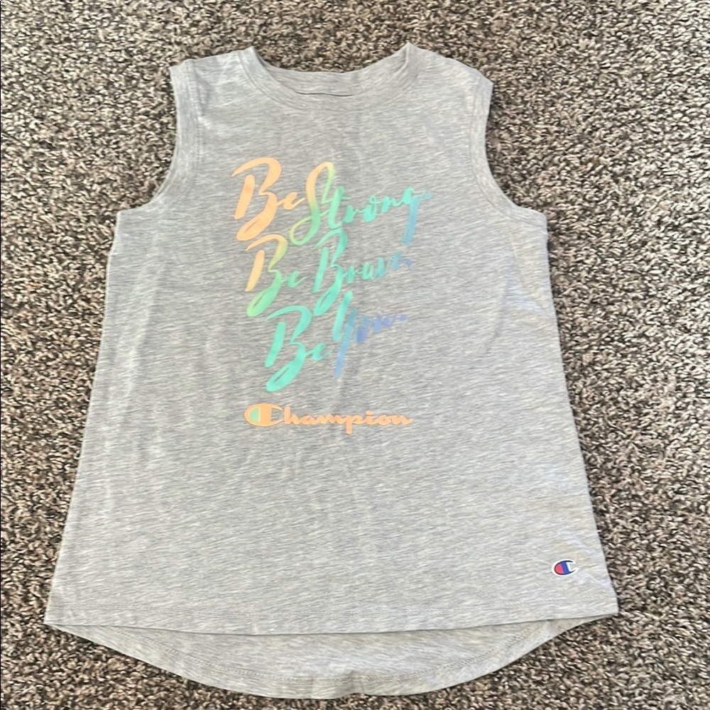 Champion Gray Sleeveless Top with Colorful Text